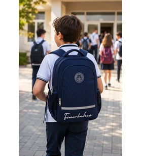Fenerbahçe Lacivert Krınkıl Okul Sırt Çantası Çift Gözlü Futbol Takımı Taraftar 42x32x15 cm