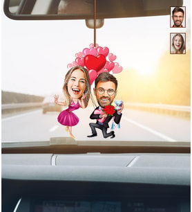 Kişiye Özel Karikatürlü Evlilik Teklifi Ahşap Araba Dikiz Ayna Süsü