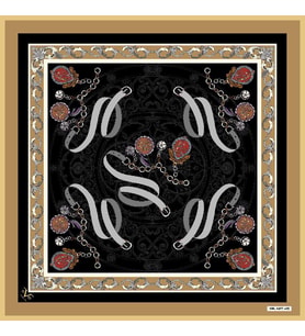 Kemer Zincirli Desen Black Seri Twill Eşarp Eşarp Askısı ile Birlikte 90x90 cm H