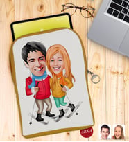 BK Gift Kişiye Özel Sevgililer Karikatürlü Taşınabilir Koruyucu Tablet Kılıfı & Organizer Çanta - Sarı-107