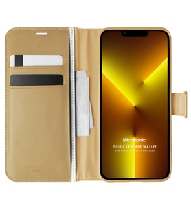 Microsonic Apple iPhone 13 Pro Max Kılıf Delux Leather Wallet Gold