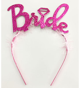 Fuşya Renk Bekarlığa Veda İtalik Yazı Alyanslı Bride Taç (Çok Renkli)