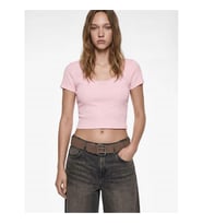 Koton U Yaka Slim Fit Pamuklu Crop Pembe Kadın T-Shirt 6SAL10015IK