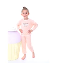 Kız Çocuk %100 Pamuk Desenli Rahat Pijama Takımı-Yumuşak ve Cilt Dostu (Somon)