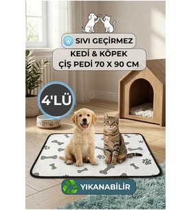 Yıkanabilir Emici 4'lü Sıvı Geçirmez Kedi Köpek Pedi 70x90