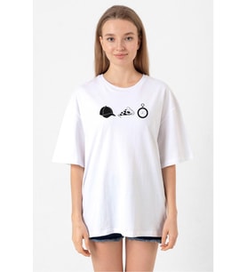 The Walking Dead Glenn Rhee Symbols Beyaz Kadın Oversize Tshirt