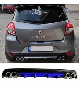 Renault Clio 3 HB Mavi Difüzör Çiftli Yuvarlak Egzoz Görünümlü D Tip Difizör