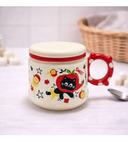 Sevimli Kedi Desenli Kapaklı Seramik Kupa Bardak Kahve Fincanı Kawaii Hediyelik Ofis (Antik Bej)