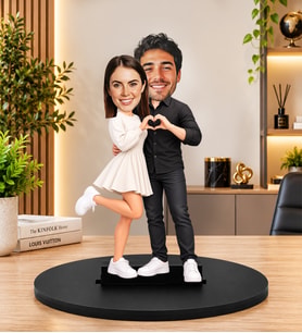 Kişiye Özel Fotoğraflı Kalp Sevgili Çift Biblosu Karikatür Sevgiliye Romantik Hediye
