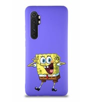 Xiaomi Mi Note 10 Lite Soft Premier Kapak Sünger Bob Tasarımlı Silikon Kılıf - Mor (Şeffaf)