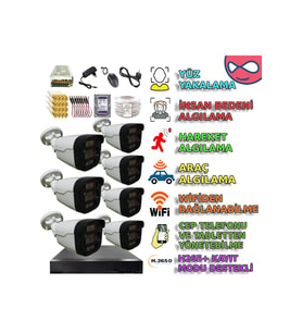XMPro 7 KAMERALI 4 WARM LEDLİ GECE RENKLİ GÖSTEREN 1080P PLASTİK KASA GÜVENLİK KAMERA SETİ