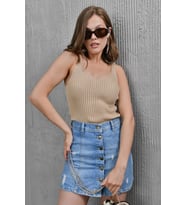 Kadın Asimetrik Yaka Selanik Örgü Askılı Body Bluz 10765 Ctn (Camel)