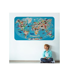 Eğitici Dünya Haritası Dünya Atlası Çocuk Ve Bebek Odası Duvar Sticker-3787-60x105