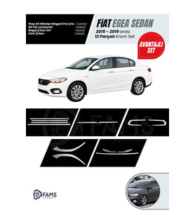 Fiat Egea 2015-2019 Sedan 12 Parça Krom Set (Cam Çıtası-Bagaj Çıtası Üst-Sis Farı-Ön Far Alt-Stop Alt Nikelajı) P.Çelik