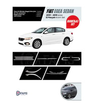 Fiat Egea 2015-2019 Sedan 12 Parça Krom Set (Cam Çıtası-Bagaj Çıtası Üst-Sis Farı-Ön Far Alt-Stop Alt Nikelajı) P.Çelik