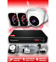BAYICAM 3 Kameralı Kare 1 İç Kamera Set 320 GB HDD Full HD Gece Görüşlü Güvenlik Kamerası Sistemi