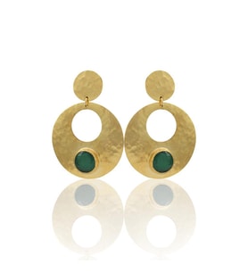 Kadir Jewellery 22 Ayar Altın Kaplama Vintage Küpe -El İşçiliği Ve Hipoalerjenik Küpe (K.Yeşil)