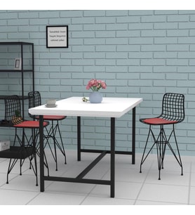 Knsz ufak boy tel bar sandalyesi 1 li uslu syhkrm 55 cm oturma yüksekliği mutfak bahçe cafe ofis (Karışık)