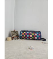 Bowling Bag, Hasır, Silindir, Kadın Omuz Çantası Çok Renkli (Çok Renkli-Lacivert)