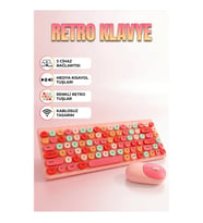 Retro Tasarımlı Bluetooth Klavye 100 Tuş Kompakt Renkli Tuş Takımı 3 Cihaz Bağlantılı