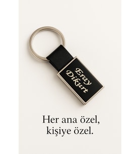 Kişiye Özel İsimli Deri Metal Siyah Anahtarlık