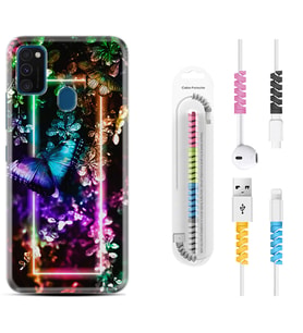 Samsung M21 M22 M23 M30 M31S M32 Kılıf Kablo Koruma Spiral Silikon Butterfly Neon 1684