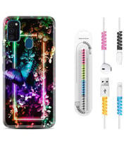 Samsung M21 M22 M23 M30 M31S M32 Kılıf Kablo Koruma Spiral Silikon Butterfly Neon 1684