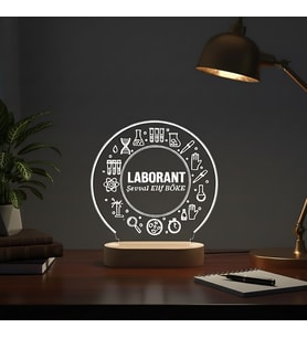 KİŞİSELLEŞTİRİLEBİLİR Laboratuvarcıya Özel LED Işıklı Ahşap İsimlik (Şeffaf)