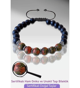 Sertifikalı Doğal Ham Oniks - Unakit Taşı Bileklik - Ayarlamalı (Çok Renkli)