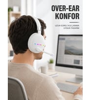 Beyaz Bluetooth 5.0 Mikrofonlu Kablosuz Kulak Üstü Kulaklık RGB Işıklı Type-C Şarjlı