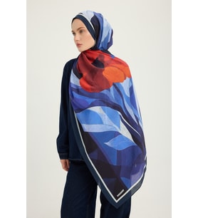 Schaless Işıklı Çiçekler - Mor - Vierra Desenli Viskon Şal - 70x190 Cm (Lacivert)