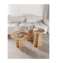 3lü Zigon Sehpa Beyaz Ceviz Meşe Traverten Desenli Tamamı MDF