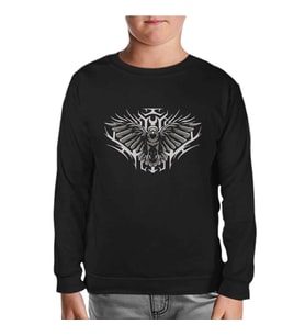 Raven Bird Flying with Open Wings Siyah Çocuk Sweatshirt