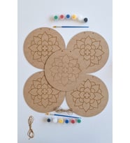 Hobi ve Dekor İçin Mandala Desenli 5 Parça Ahşap Boyama Seti - Fırça ve Akrilik Boya Hediyeli (Ham)