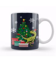 Velociraptor Around The Christmas Tree Kupa Bardak Porselen