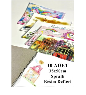 Resim Defteri 15 Yaprak 35x50 cm 10 Adet Spiralli Büyük Boy Resim Defteri Karton Kapak 110 gr Öğrenci Okul (Beyaz)