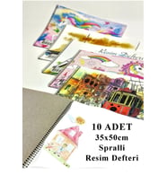 Resim Defteri 15 Yaprak 35x50 cm 10 Adet Spiralli Büyük Boy Resim Defteri Karton Kapak 110 gr Öğrenci Okul (Beyaz)