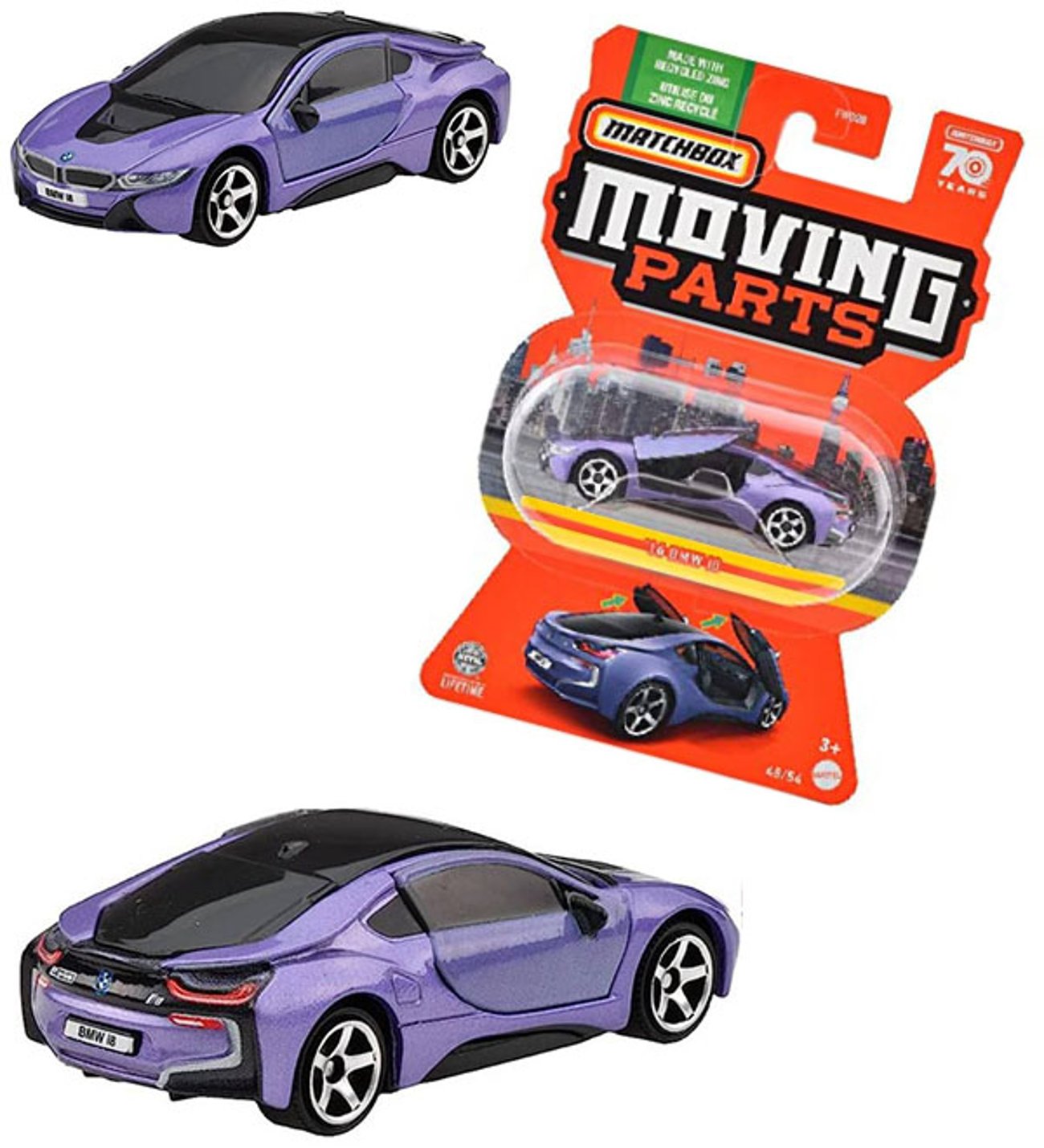 Matchbox Moving Parts 48/54 2016 BMW I8 Metallic Purple (1/64)
