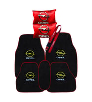 Opel İçin 5 Parça Nakışlı Oto Halı Paspas & Kırmızı 2'li Boyun Yastığı & Ayna Askısı Set