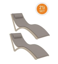 Omnipazar TRK-087 Siesta Minderli Yastıklı Lüks Ergonomik Slim Şezlong Kum Gri 2'li Set
