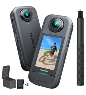 Akaso 360 Creator Combo Aksiyon Kamera 5.7K 360° Video, 48MP Sensör, 72MP 360° Fotoğraf, Görünmez Selfie Çubuğu, AI Takip