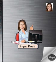 Kişiye Özel İş Kadını Ahşap Magnet -2