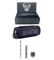 Beşiktaş Orijinal Kalemlik 2 Bölmeli Kalem Kutusu Ahşap Kutulu 3lü Kırtasiye Set (Siyah - Beyaz)