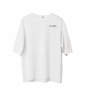 Unisex Bisiklet Yaka Baskılı Oversize T-Shirt - Beyaz