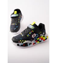 Muggo BLOCK Renkli Blok Tabanlı Cırtlı ve Bağcıklı Çocuk Sneaker Spor Ayakkabı (Siyah)