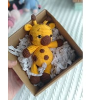 Amigurumi Zürafa Uyku ve Oyun Arkadaşı Organik Oyuncak Hediye Kutulu