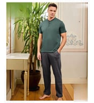 Pijamoni Erkek Düğme Yaka Kısa Kol Penye Pijama Takımı 6880/1 - 1 Adet (Yeşil)