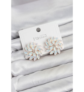 Beyaz Renk Kristal Taşlı Çiçek Model Kadın Küpe 5886
