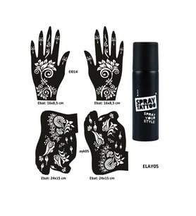 Çiçekli Modeller El Ayak Geçici Dövme Seti Spray Tattoo Dark Siyah Renk