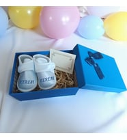 Kişiye Özel Tasarlanabilen İsimli Pembe Bebek Patik (Premium,Hediye Kutulu,Not Yazılabilir) (Mavi)